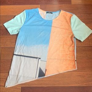 🆕 Zara | Asymmetric Graphic Shirt S Blue/Orange